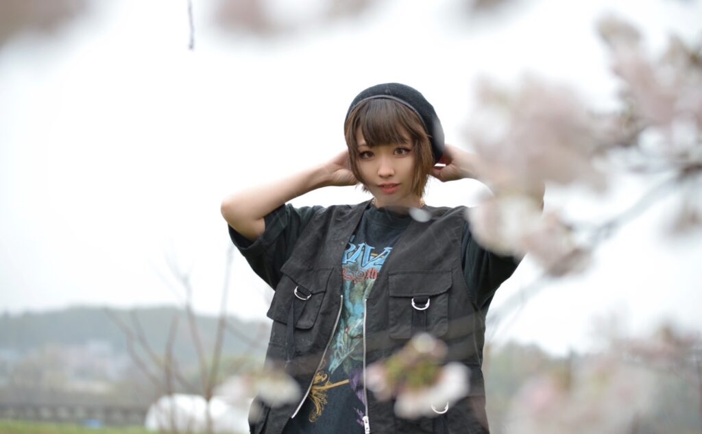 ポートレート　女性　桜